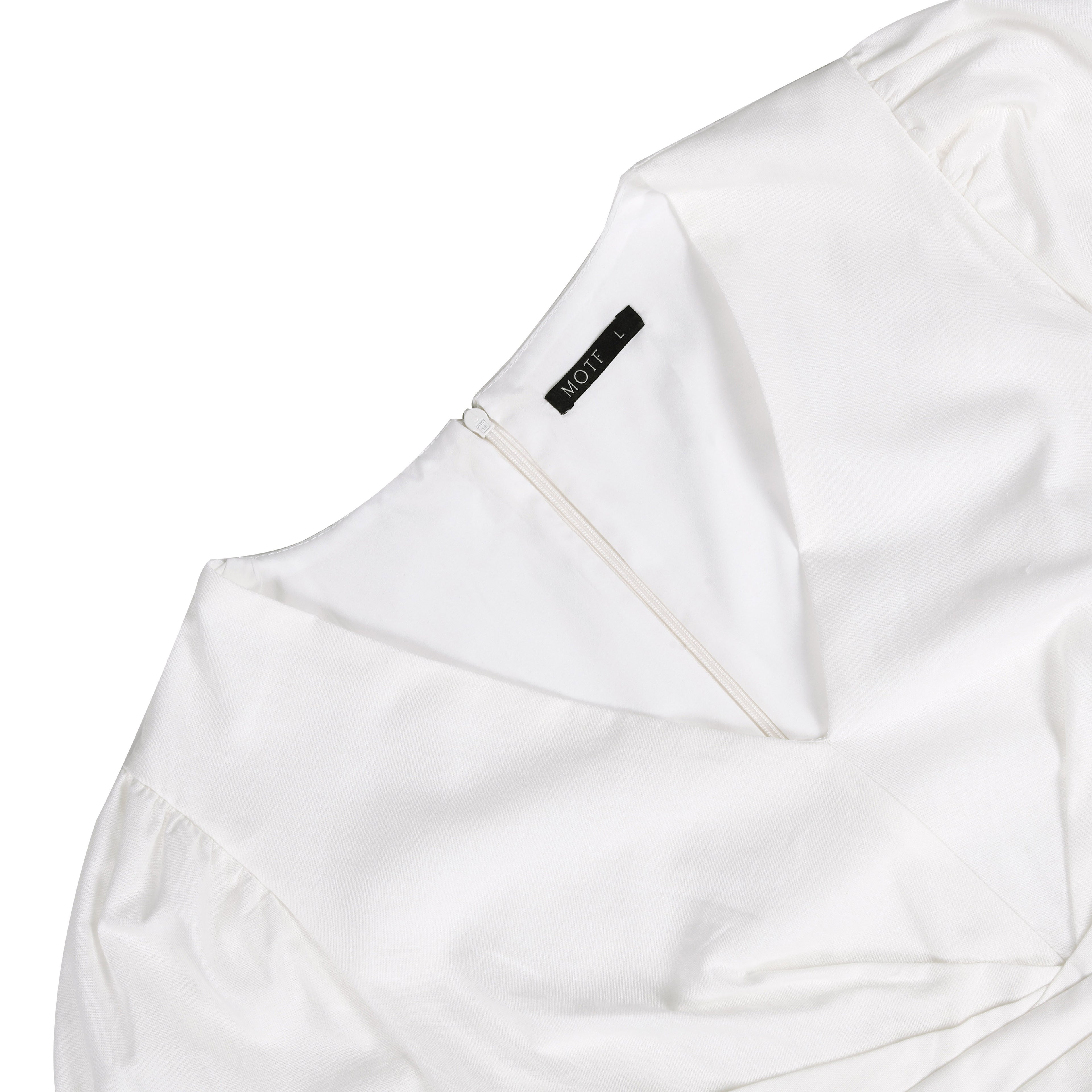 Women's White Cotton Floral Embroidered Dress | V-Neck & Lantern Sleeves