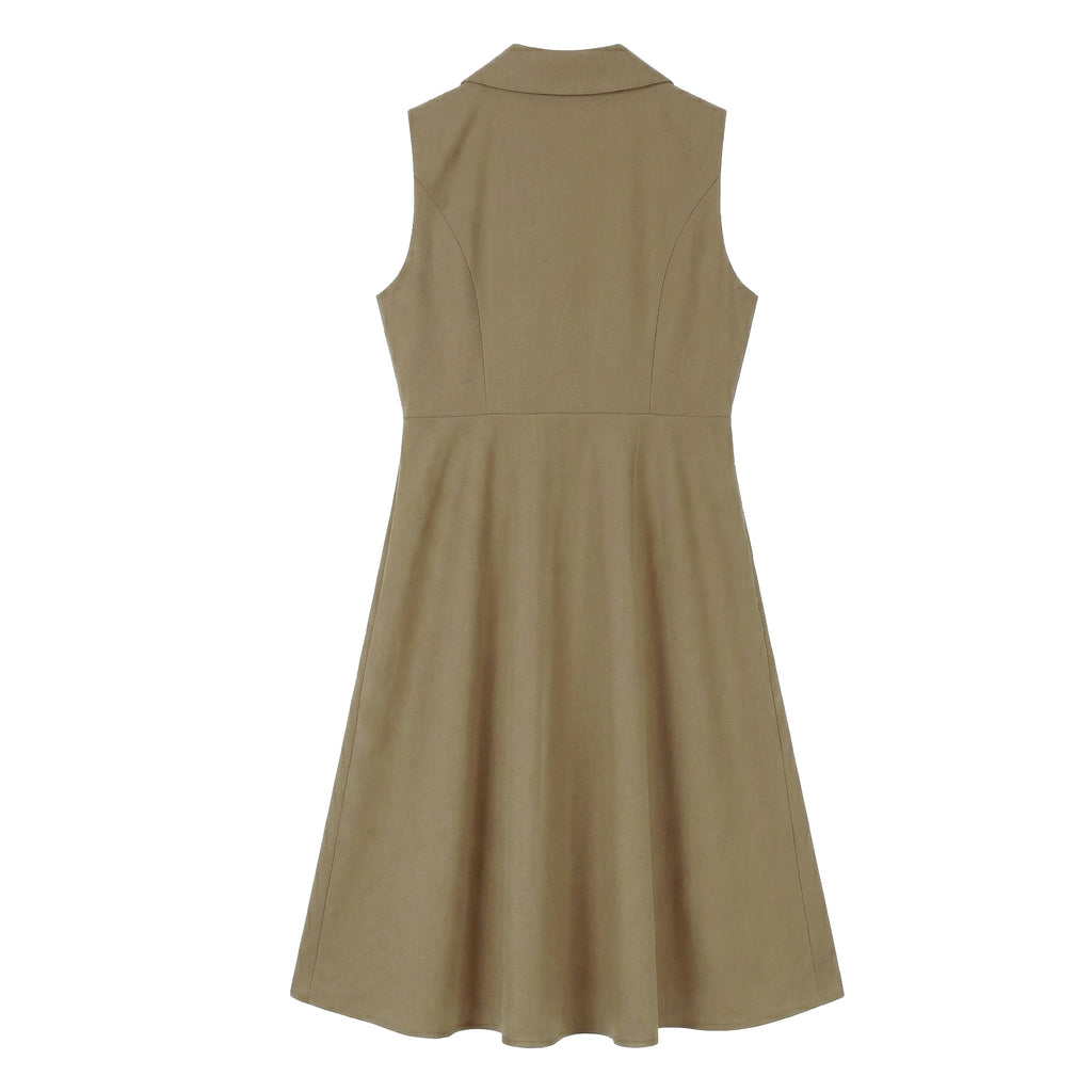 Elegant Notch Lapel Sleeveless Midi Dress - Slim Fit Business Casual Work Dress with Decorative Buttons