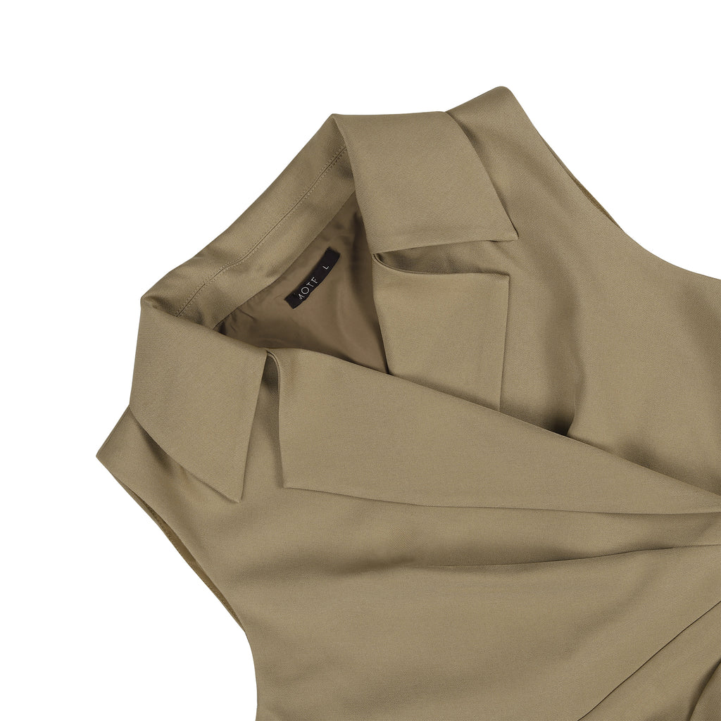 Elegant Notch Lapel Sleeveless Midi Dress - Slim Fit Business Casual Work Dress with Decorative Buttons