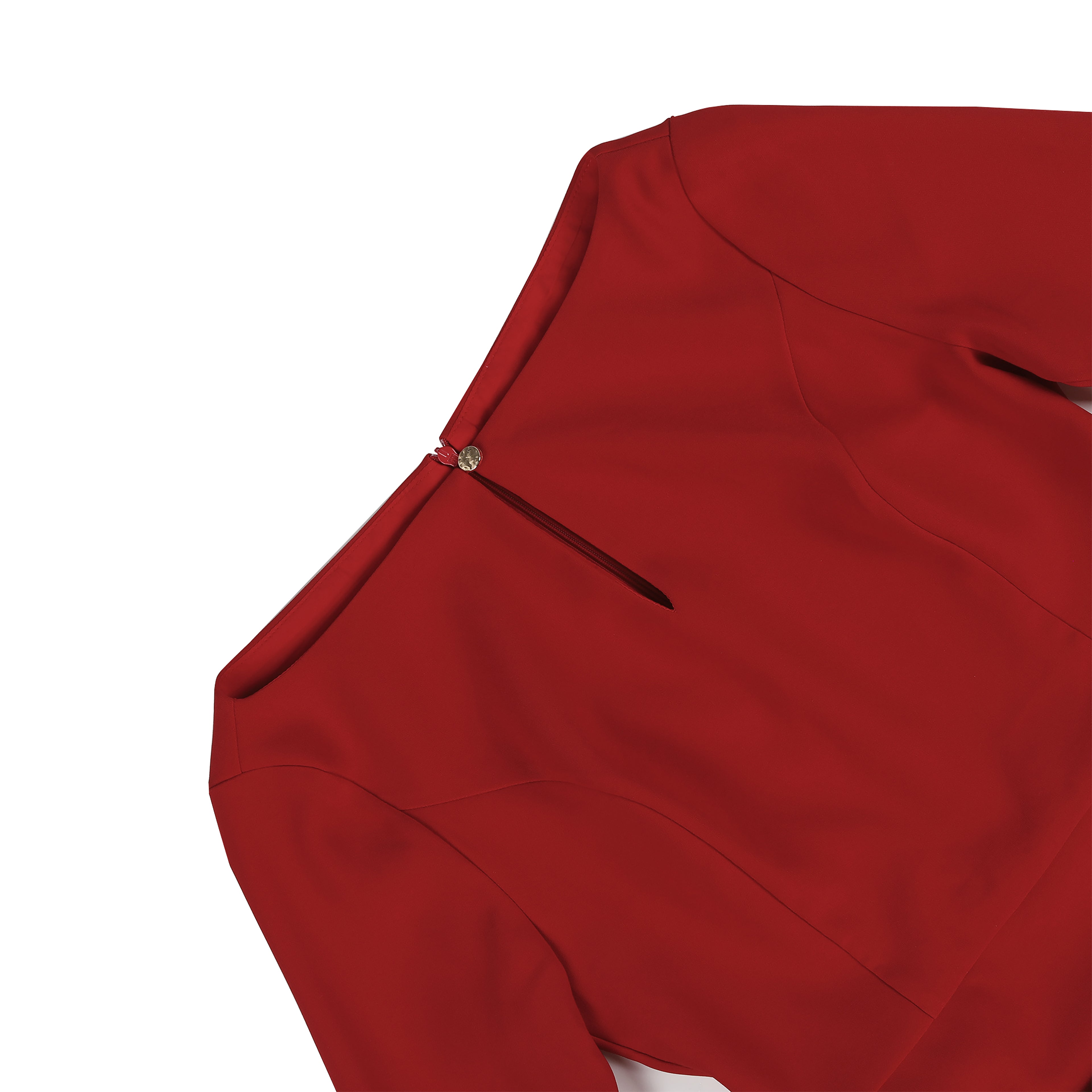 Elegant Red Midi Dress with 3D Floral Sleeves - Boat Neck A-Line Party Dress for Cocktail & Events