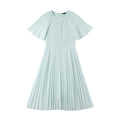 Elegant Mint Green Pleated Midi Dress - Butterfly Flutter Sleeve A-Line Party Dress