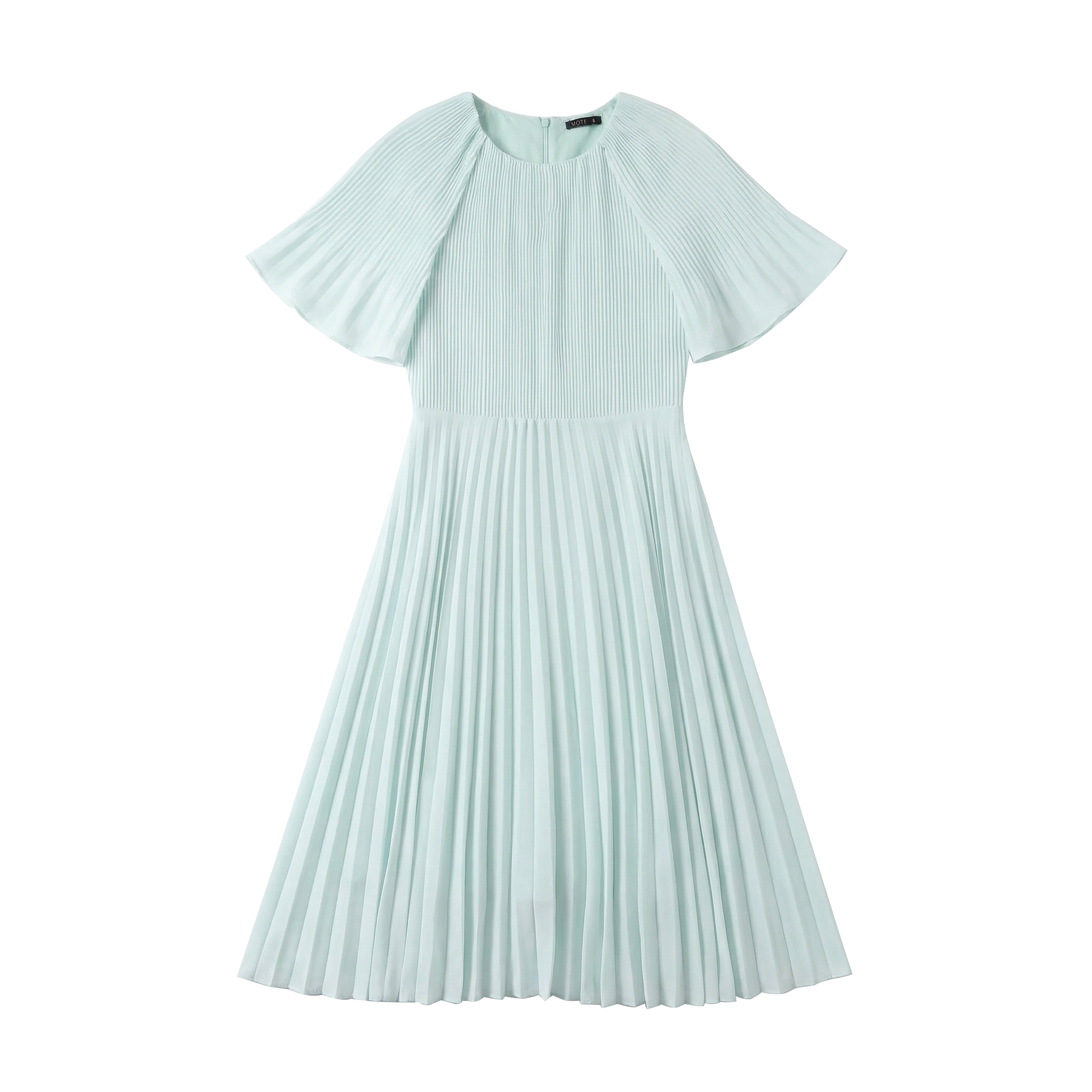 Elegant Mint Green Pleated Midi Dress - Butterfly Flutter Sleeve A-Line Party Dress