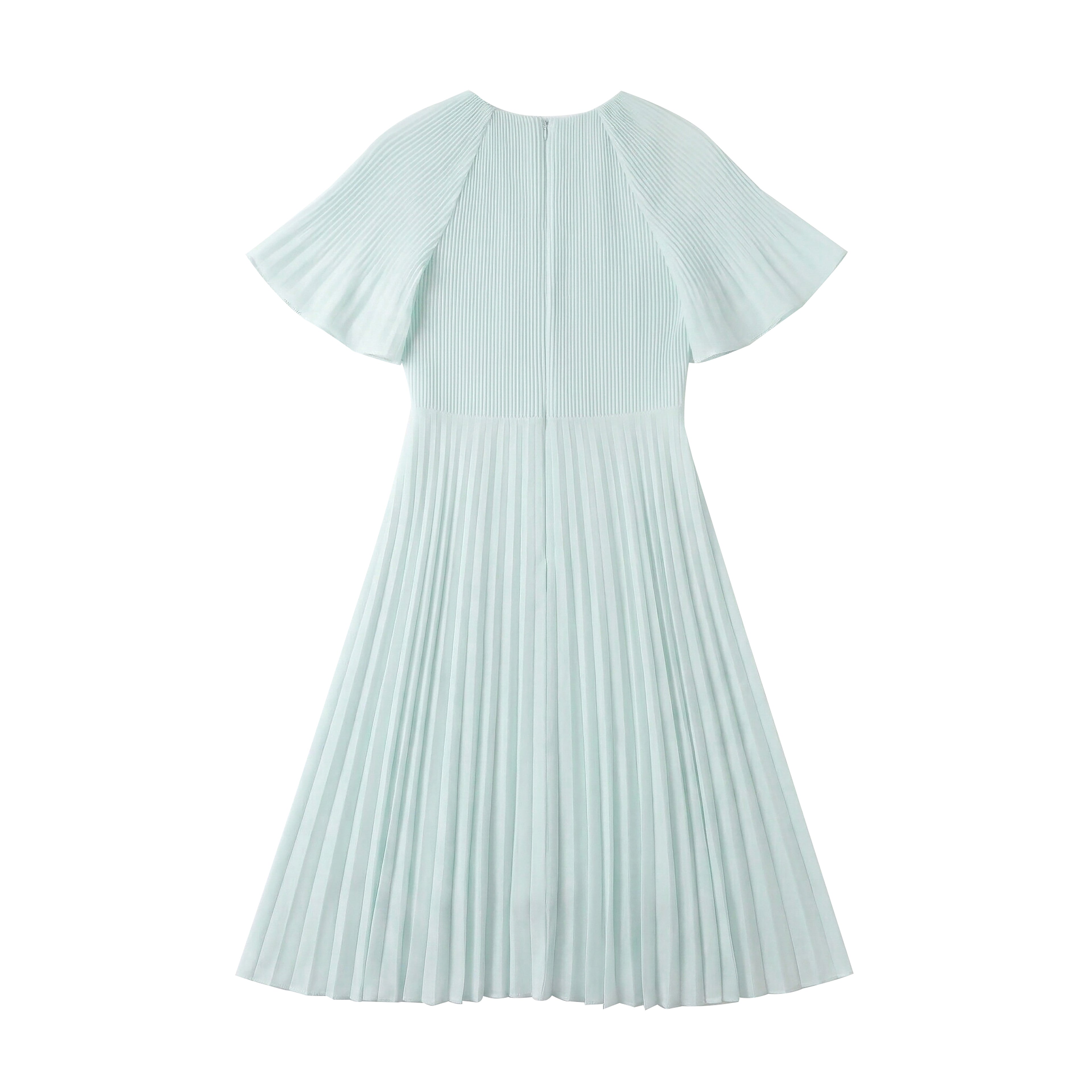 Elegant Mint Green Pleated Midi Dress - Butterfly Flutter Sleeve A-Line Party Dress