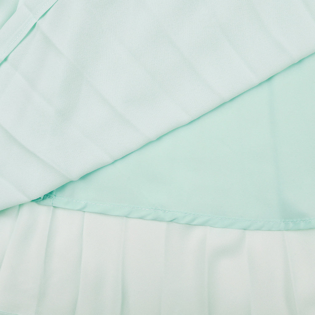 Elegant Mint Green Pleated Midi Dress - Butterfly Flutter Sleeve A-Line Party Dress